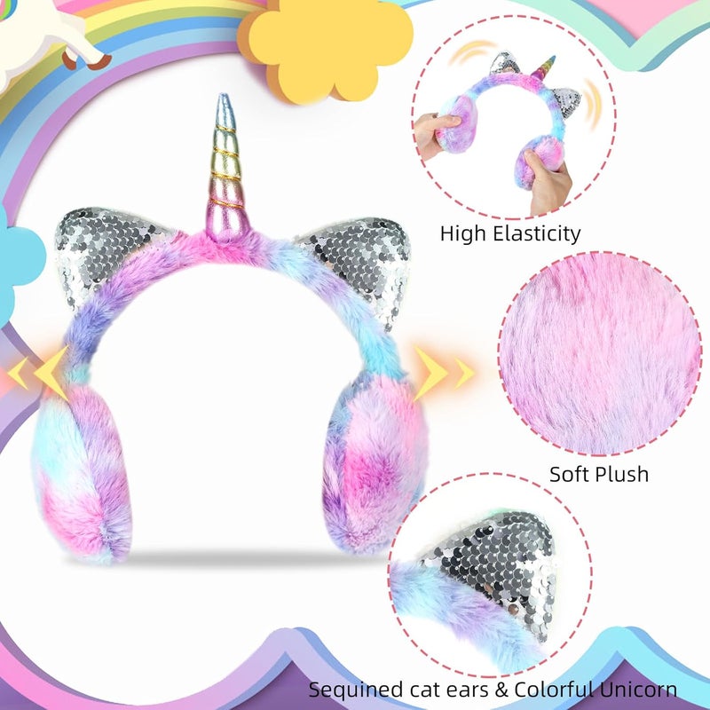 BTHRORO Ear Muffs for Kids Unicorn Earmuffs Winter Cute Ear Warmers Soft Plush Ear Covers for Cold Weather Women Kids Girls - Image 2